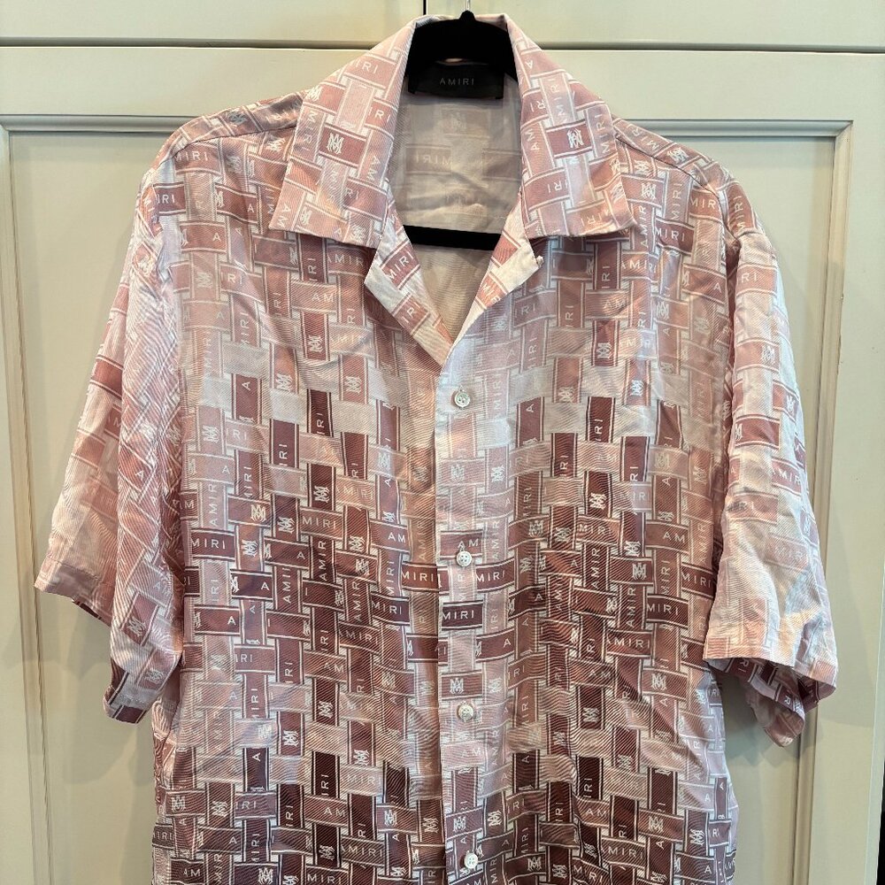 Amiri Degrade logo tape print silk shirt